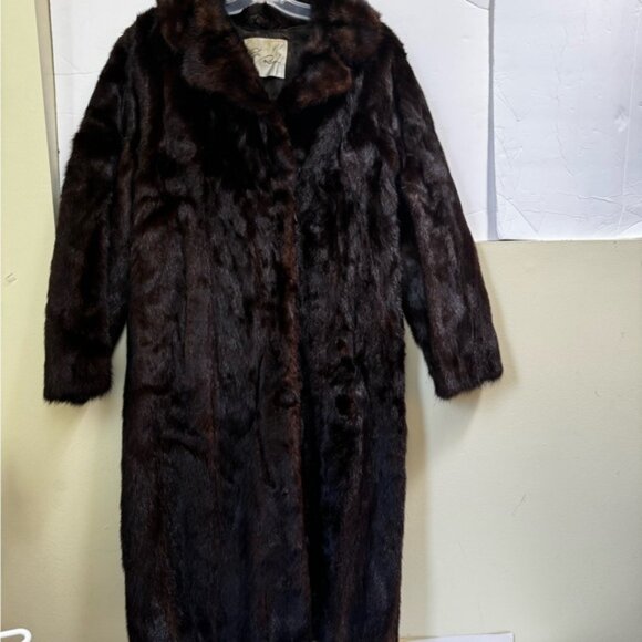 TheRoom Vintage 80s Mink Fur Coat Long Quality Dark Brown Pocket Jacket Shawl 12 - Picture 7 of 16